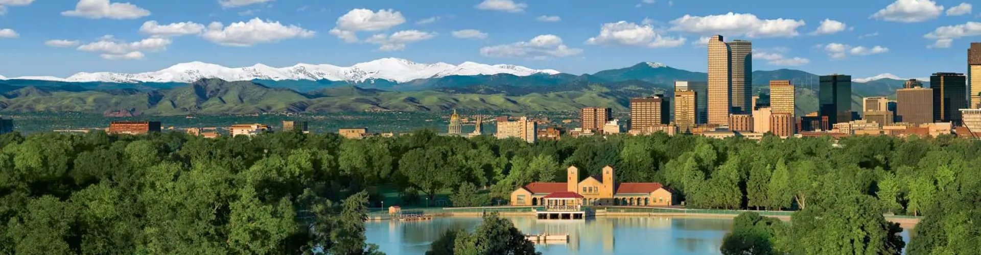 Scenic Denver cityscape at sunset