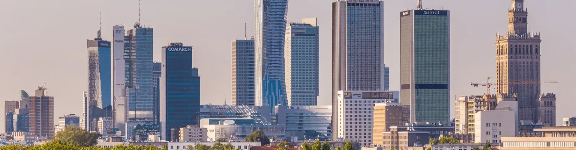 Warsaw cityscape at dusk
